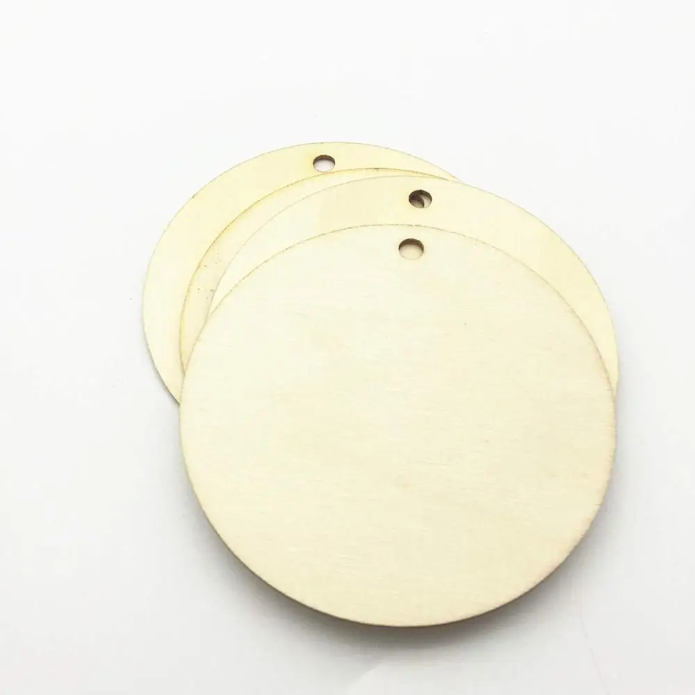 자연 대형 빈 나무 원형 펜던트, 83mm, 라운드 나무 공예, 1 홀 호의 크리스마스 태그, DIY 공예 장식, 100 개