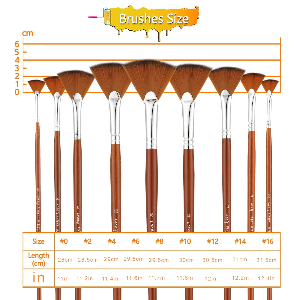 Artist Fan Paint Brushes Set 9pcs - Soft Anti-Shedding Nylon Hair Wood Long Handle Paint Brush Set for Acrylic Watercolor Oil 2