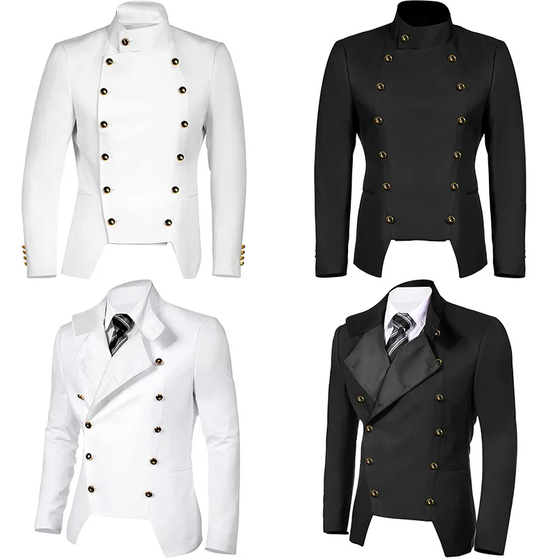 

Men's Medieval Steampunk Slim Fit Blazers Halloween Costume Male Double Breasted Long Sleeve Nightclub Party Suit Jacket S-3XL