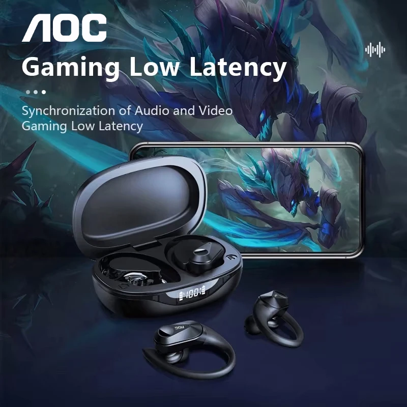 Choice Aoc Gaming Headset Wireless Bluetooth 6 0 Sport Earbuds Led Battery Display Headphones With Mic Waterproof 300mah Lp75, Alina Gadgets
