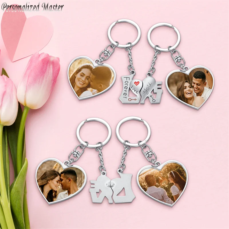 

Personalized Master Custom Photo Keychain for His and Hers Engraving Double Side Colorful Picture Keyring Couple Keychains Gift