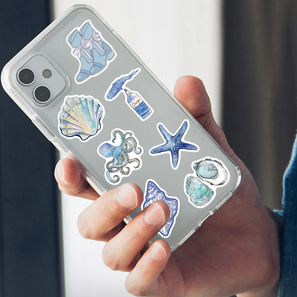 50 stücke Ästhetische Cartoon Shell Blau Ozean Aufkleber Wasserdichte Graffiti Für Gepäck Gitarre Telefon Tagebuch Laptop Vinyl Aufkleber – Detail 4