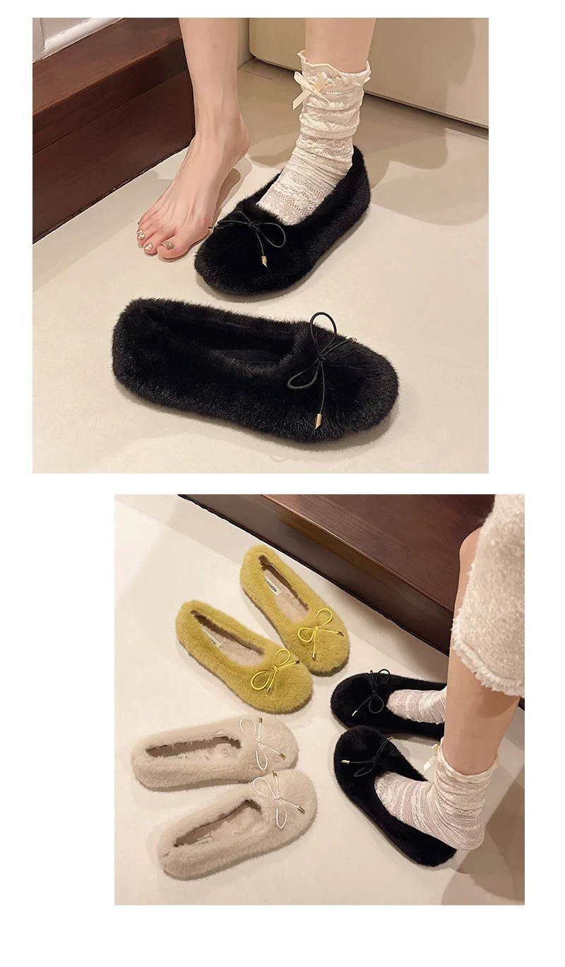 Neue frauen Schuhe Frau Wohnungen Low Heels Casual Weibliche Turnschuhe Slip-on Loafers Pelz Runde Kappe Flacher mund Boot Slip auf Winter – Detail 3
