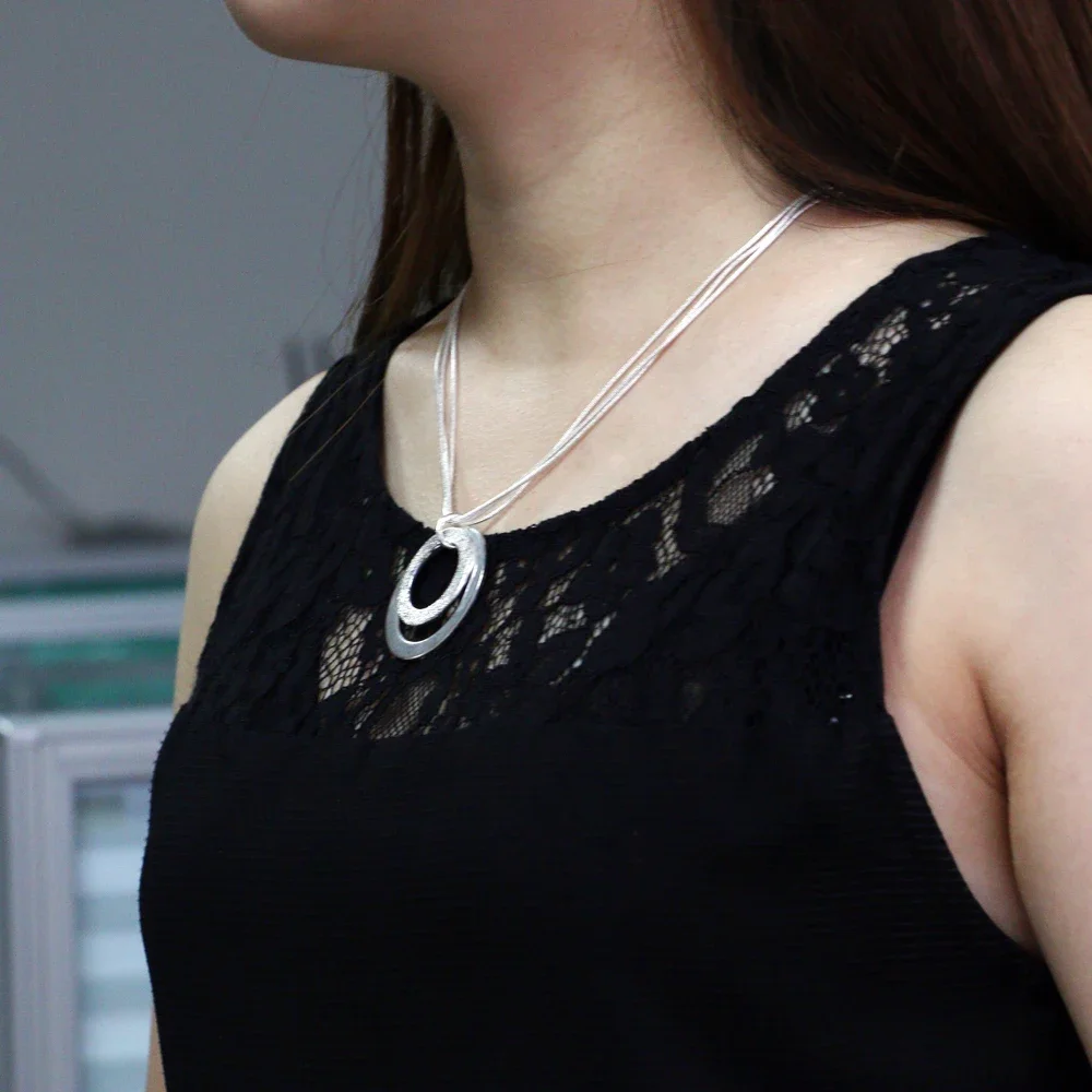 45cm Fine noble circle pendant 925 Sterling Silver necklaces for Women fashion charms Jewelry Party wedding Christmas Gifts