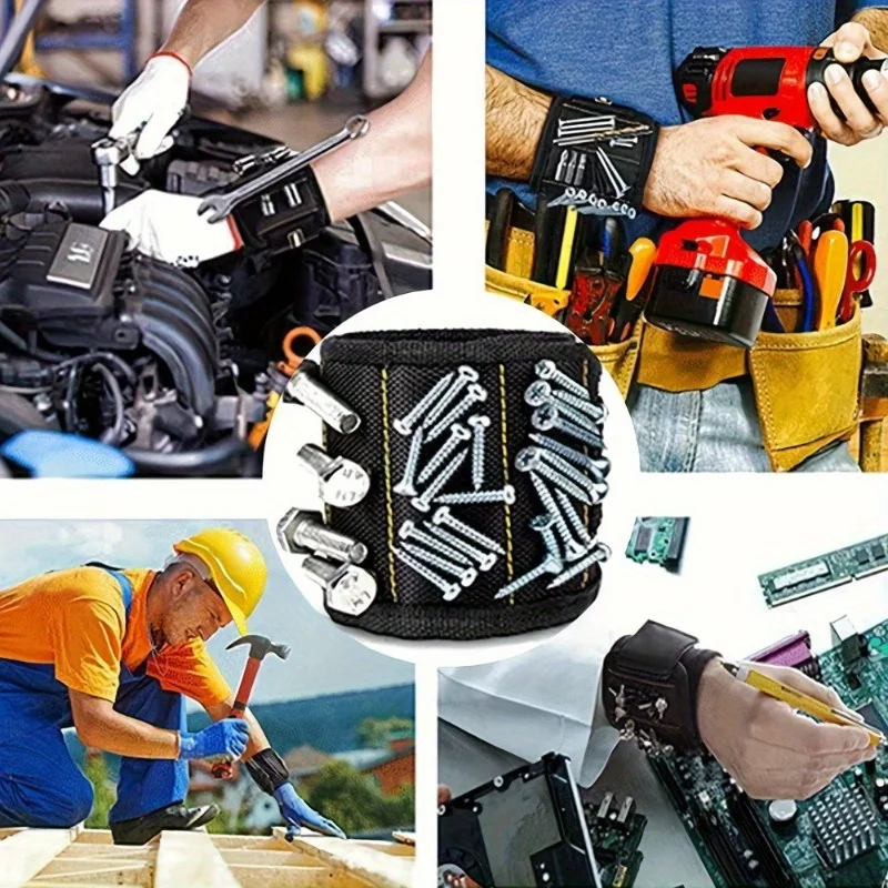 Magnetic Tool Holder Wristband - Adjustable, Heavy-Duty Fabric with Embedded Magnets, Portable Handyman Accessory