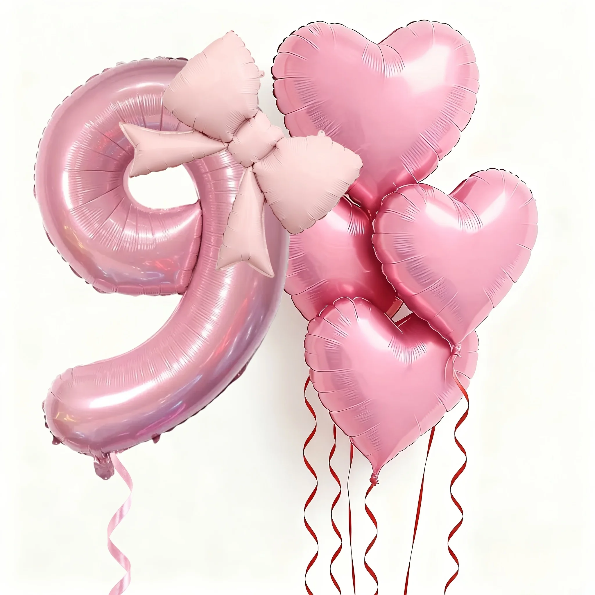 6 Stück Rosa Schleife Herzballon 32 Zoll Nummer 0-9 Geburtstagsballon-Set Geburtstagsparty-Dekoration Festbedarf – Detail 12