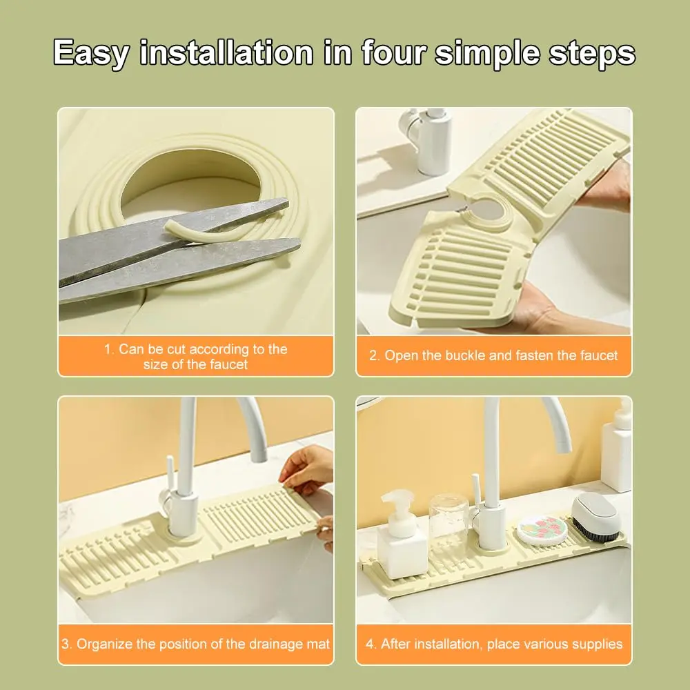 Silicone Draining Mat Fast Drying Sink Tray Faucet Guard Mat Sink Splash Guard Home Kitchen Bathroom Countertop Drain Rack faucet mat,sink tray