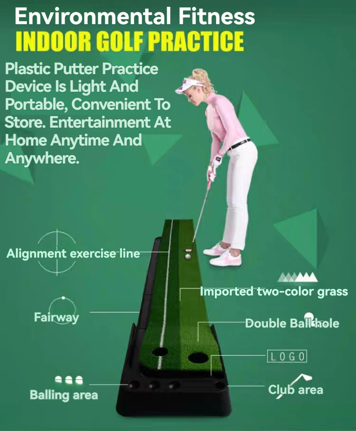 3M Golf Putter Mat Portable Outdoor and Indoor Golf Practice Mat True Rolling Surface Golf Putter Golf Ball Back to the Fairway 5