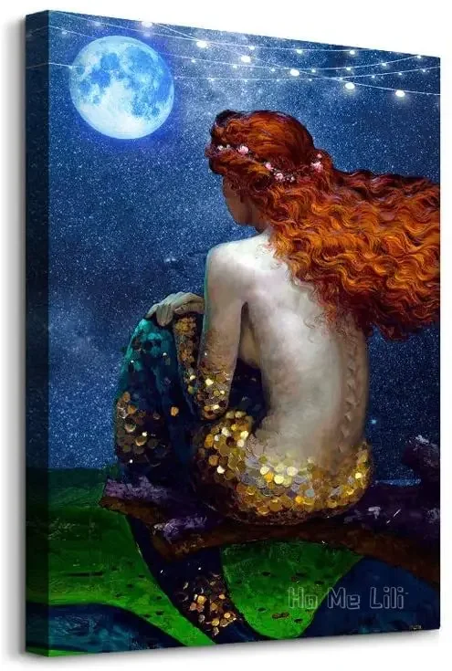 

Mermaid For Bathroom Canvas Art Modern Girls Room Wall Decor