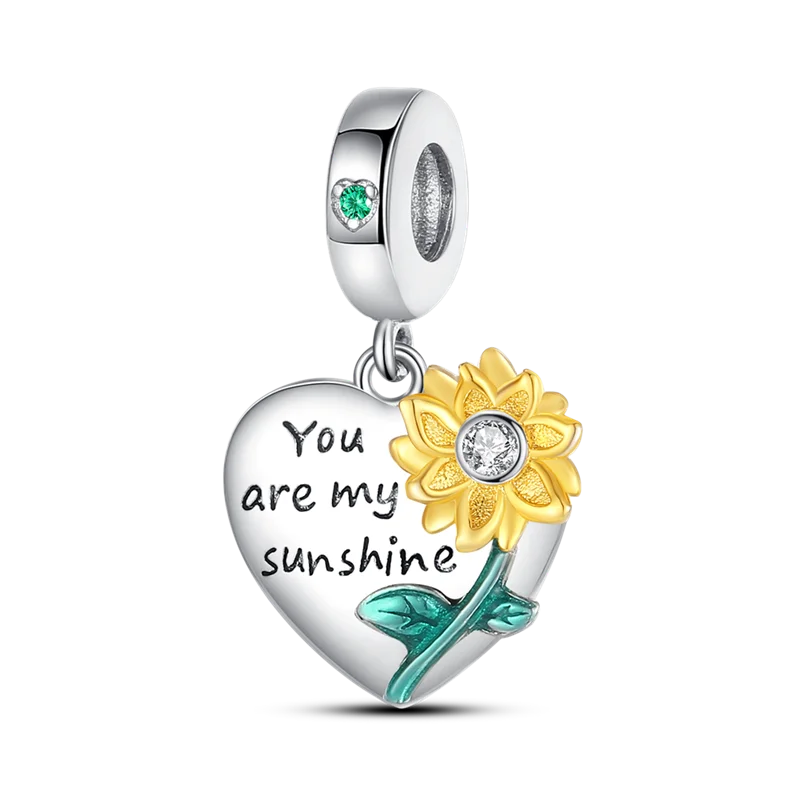 925 Sterling Silver Golden Sunflowers Heart beads pendant Charms Beads Fit 4MM hole diameter Bracelets Luxury Party DIY Jewelry 5