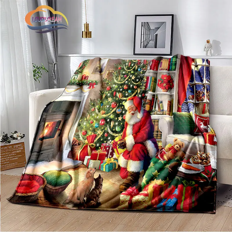 

Christmas Blanket Santa Claus Bedroom Livingroom Sofa Flannel children Gifts Home Decor Warm bedspread