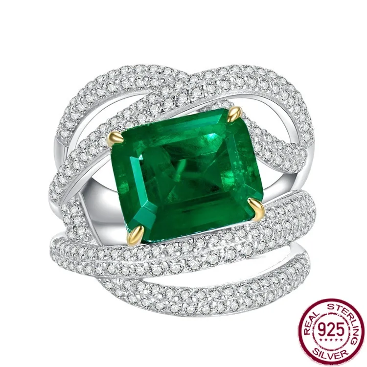 

S925 Silver Ring 5 Carat Emerald Cut High Carbon Diamond Geometric Diamond Fashion Versatile Ring Jewelry for Women
