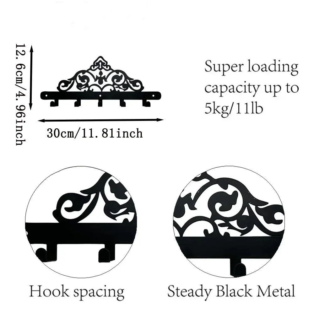Decorative Wall Rack, Metal Wall Mounted Rack Hook, Wall Hanging Key Hanger, Household Coat Rack 2