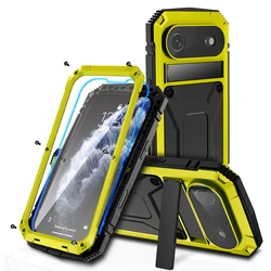 Shockproof Glass Screen Case with Aluminum Metal Bumper - Heavy Duty Protective Cover - iPhone 12 Mini (Yellow)