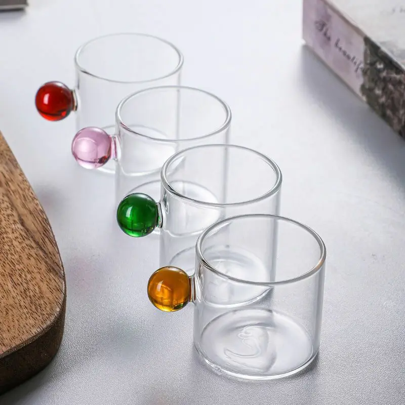 100ml Espresso Cups Small Cups Home Glass Ball Handle Coffee Cup Tea Water Cup Saucer Steak Juice Bucket Table Decor — view 5