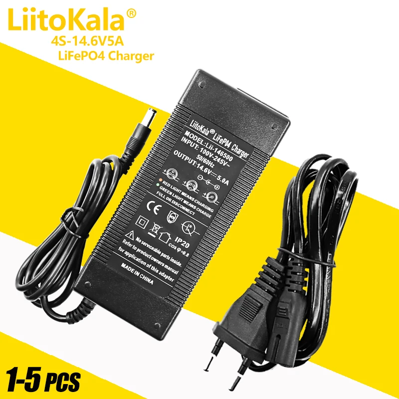 1-5pcs LiitoKala 4S 14.4V 3A/5A LiFePO4 battery Charger 12V/14.4V LiFePO4 Battery Charger Input 100-240V Safety Stable charger adapter battery charger usb charging cable battery charger adapter
