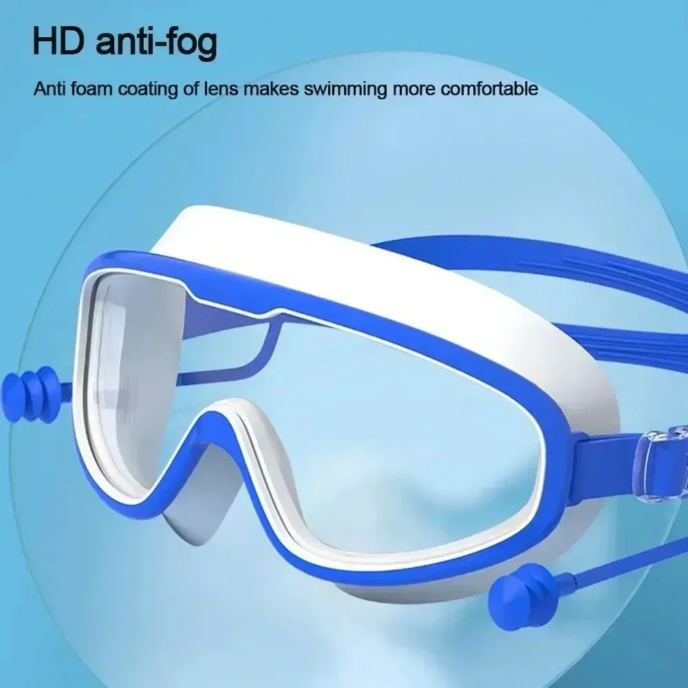 Silicone Swimming Goggles Swim Glasses Big Frame with Earplugs Men Women Professional HD Anti-fog Swimming Parts