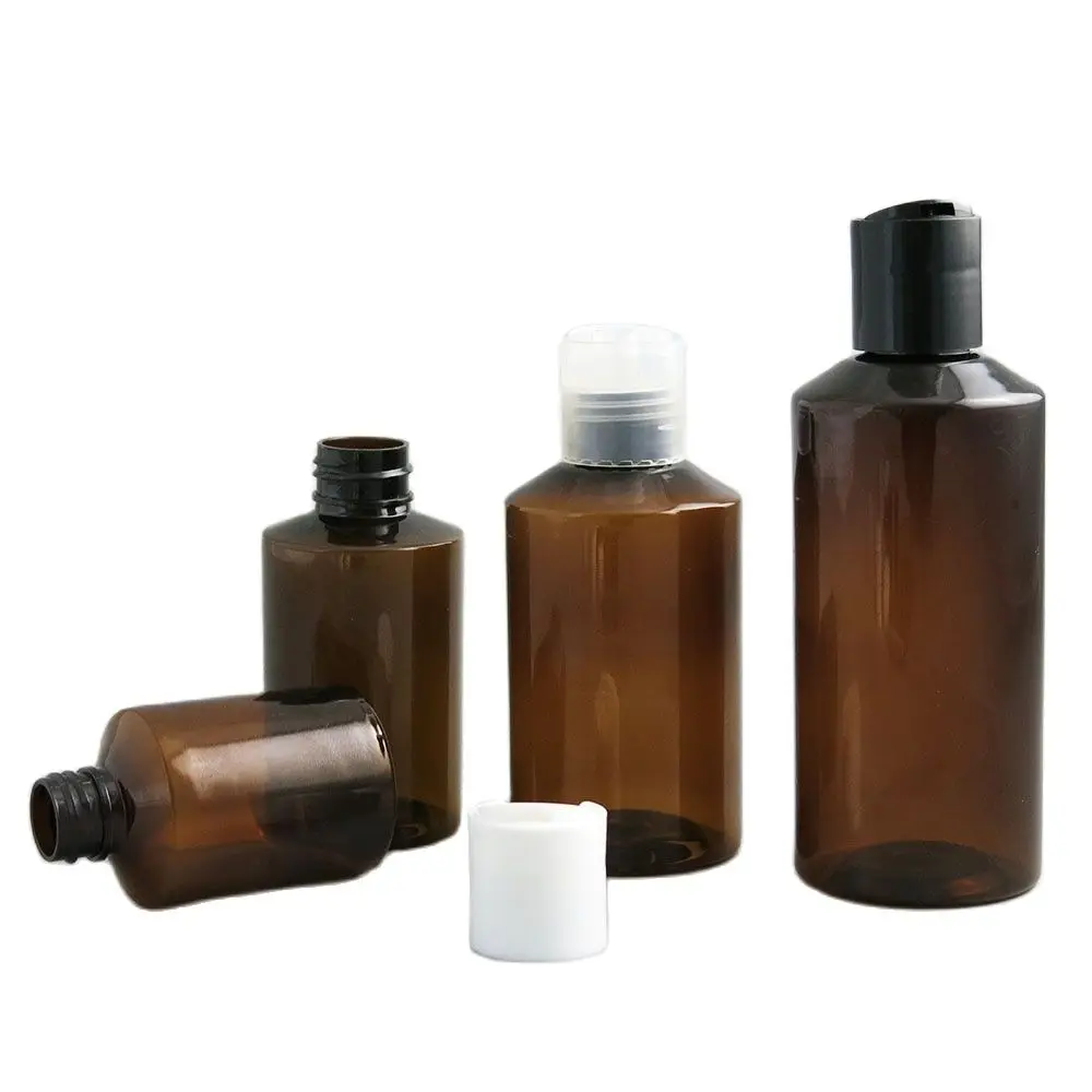 

30pcs Refillable Empty 50ml 100ml 150ml 200ml Cosmetic Amber PET Plastic Bottle Shampoo Lotion Cream Skin Care Bottles Disc Cap