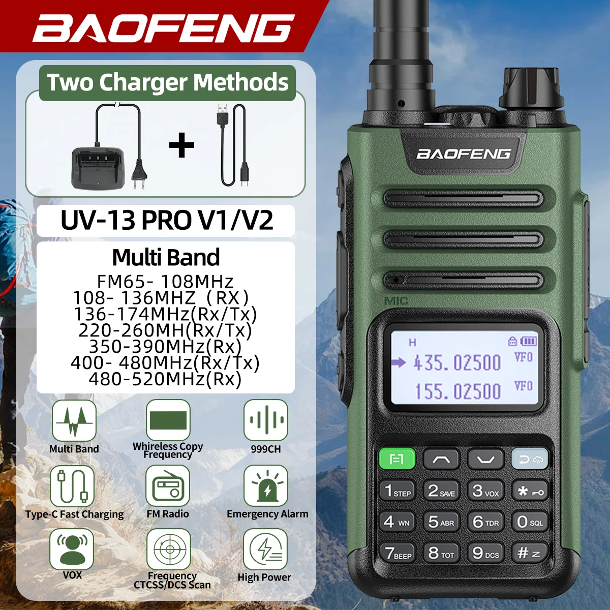 High Power Multi-Band Walkie Talkie with Type C Charger and Long Range Capability