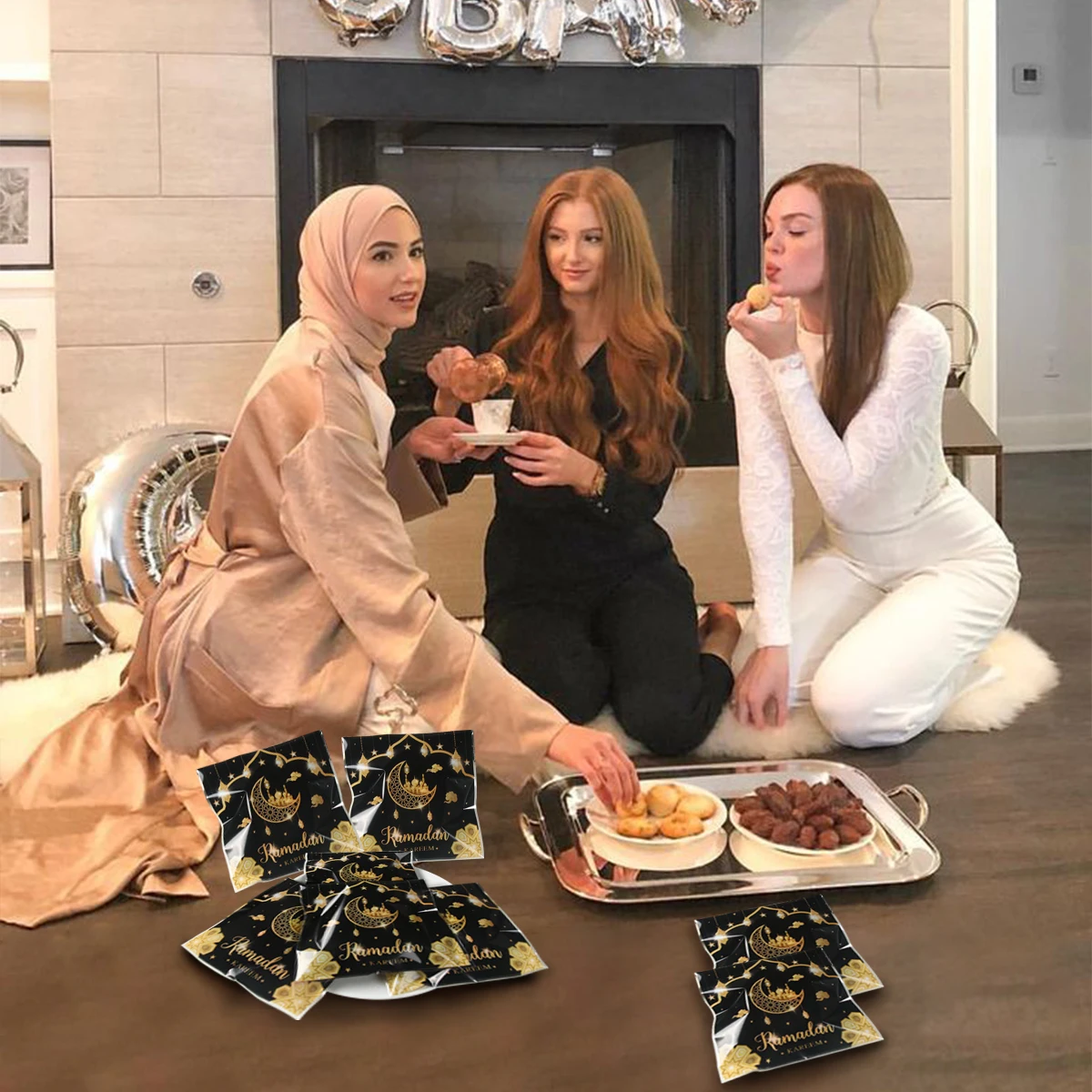 Eid Mubarak 선물 가방, 비닐 가방, 쿠키 캔디 라마단 카림 장식, 2024 이슬람 무슬림 파티 포장 가방 파우치, 50 개
