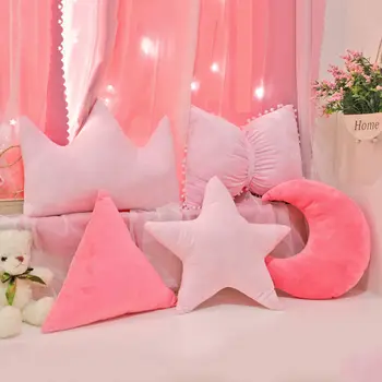 Stars Moon Shape Cushion Girls' Pink Cute Sleep Pillow Office Cushion Bedside Pillow Decor Home