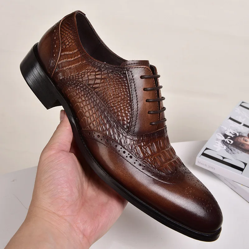 

Men Dress Shoes Lace Up PU Leather Luxury Party Groom Wedding Pointed Toe Large Size Elegant Formal Business Calzado Hombre