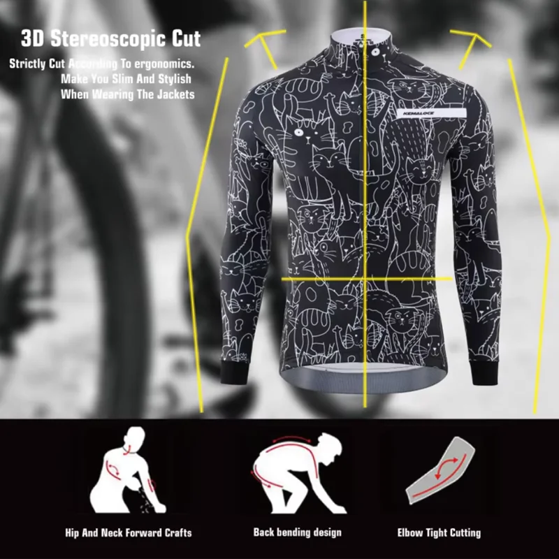 Cycling Clothes Men Autumn Winter Windproof Wool Long Sleeve Cycling Pants Cartoon Fleece Bike Ride Equipment