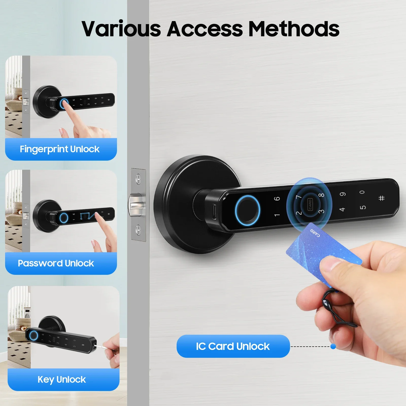 4-in-1 Smart Lock Door Handle Electronic Keyboard Password Bluetooth Lock Supports Fingerprint, Password, IC Card, Key Unlocking