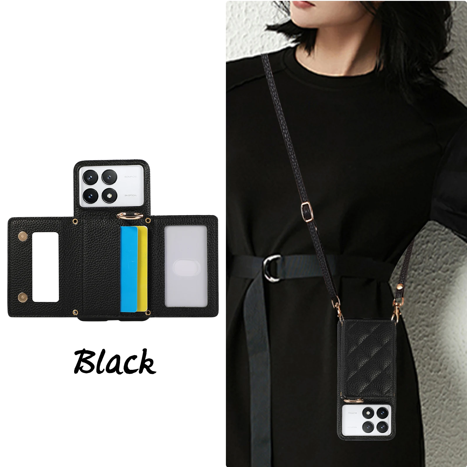 Étui portefeuille en cuir avec porte-cartes et anneau pour Xiaomi Redmi Note 13 Pro Plus 12 13C 13T POCO X6 NEO Triple Fold Cover_voghion.com