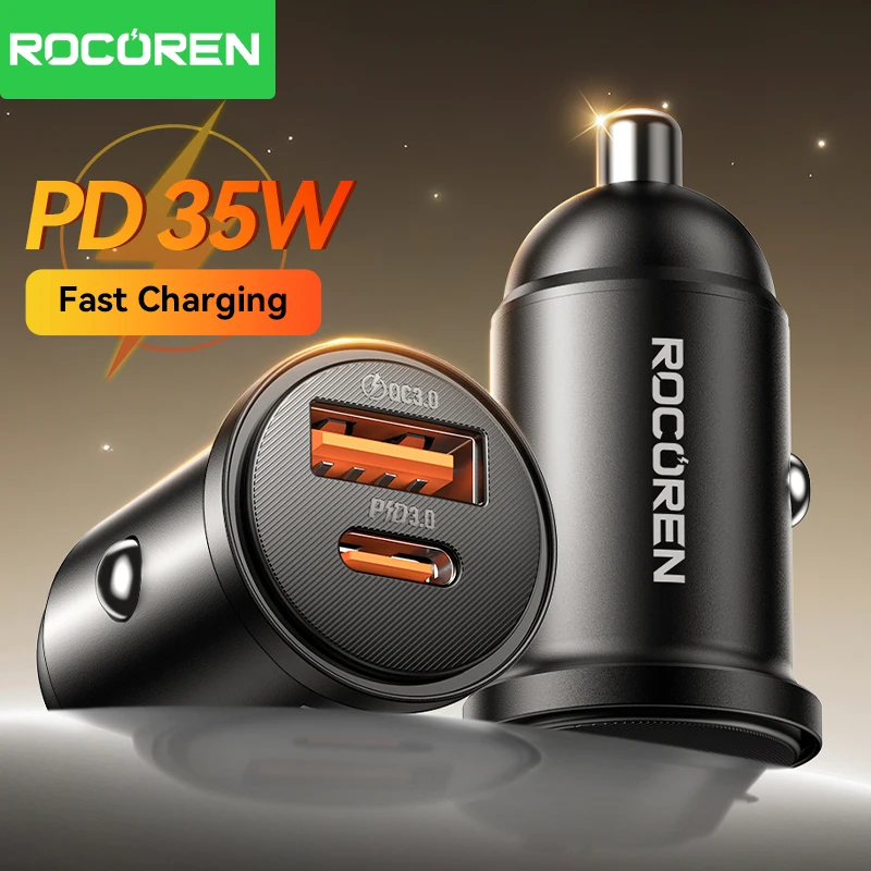 Rocoren Mini PD 35W USB Car Charger QC 3.0 Fast Charge Type C Car Mobile Phone Charger Adapter For iPhone 16 15 Samsung Xiaomi Best Sellers In Phones Accessories
