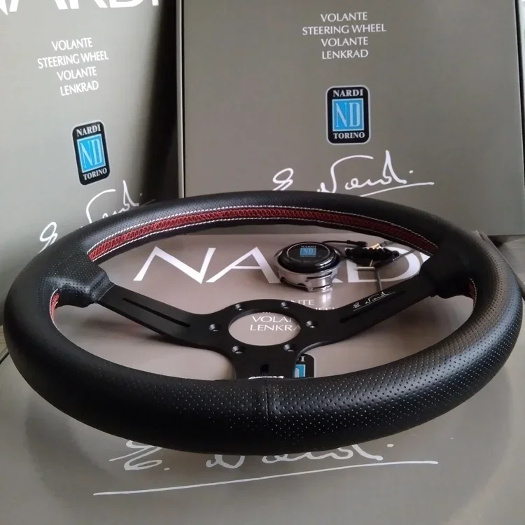 Racing Steering Wheel ND 14 Inch 350mm Universal Leather Auto Racing Steering Wheel Deep Corn Drifting Sport NARDI