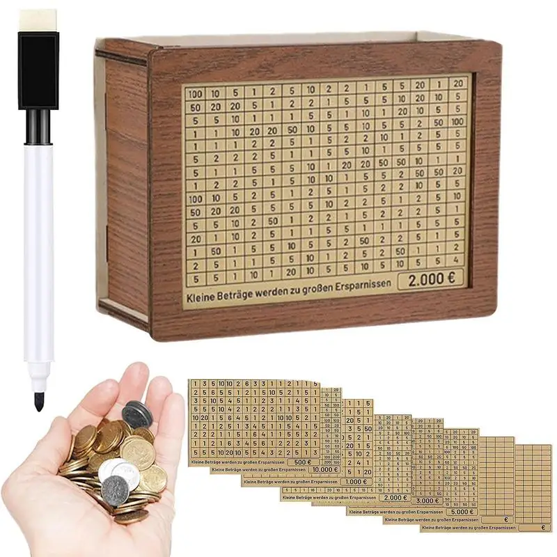 

Коробка для хранения наличных и монет, деревянная коробка для денег для взрослых и детей, коробка для монет с обратным отсчётом для экономии денег