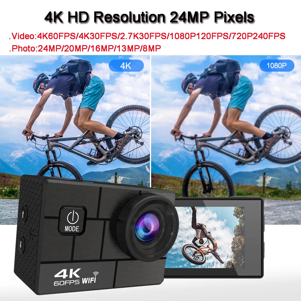 Ultra HD 4K/60fps 24MP DVR WiFi 2" 170D Underwater 30M Helmet Vedio Sport Anti-Shake Action Camera With Sony 386 Fisheye Lens 2