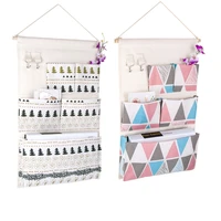 5 Pockets Wall Mounted Bag Waterproof Bedroom Home Storage Hanging Pocket with Hooks Cotton Linen Fabric Sundries Organizer 1