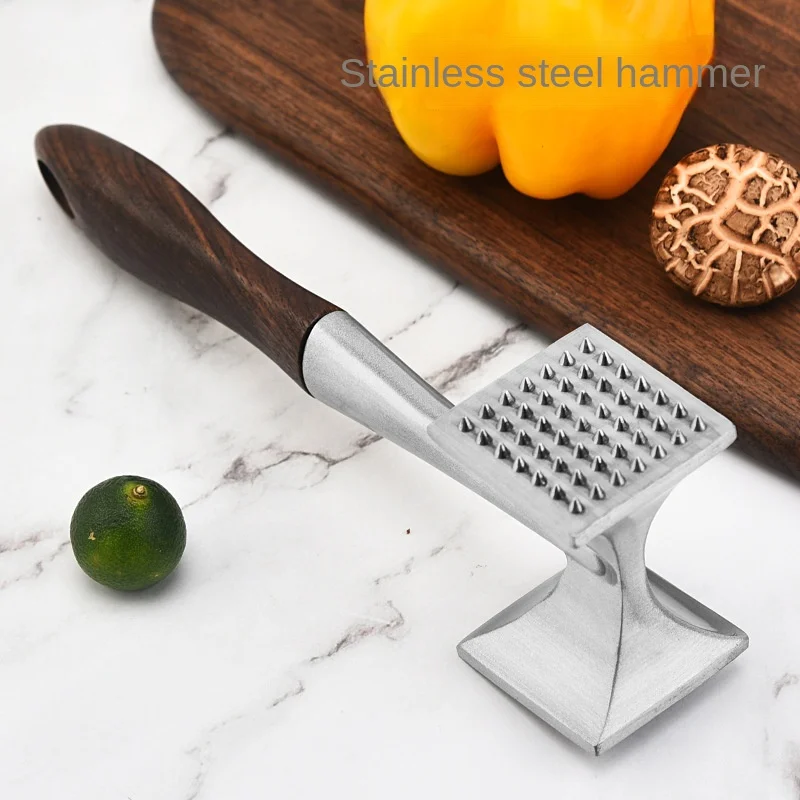 Stainless steel hammer meat machine wooden handle pine meat steak beater kitchen tools household tender hammer meat tenderizer meat hammer