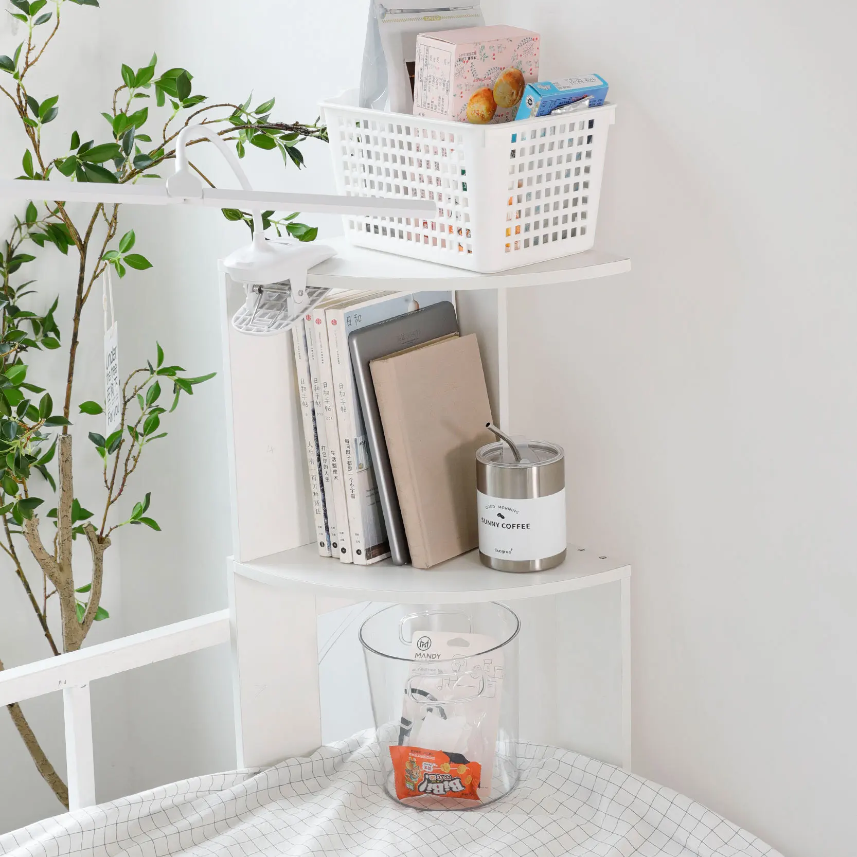 Organizer Rack Bedside Corner Bookshelf Space Saving Furniture Sundries Display Holder For Student Dormitory Storage Shelf