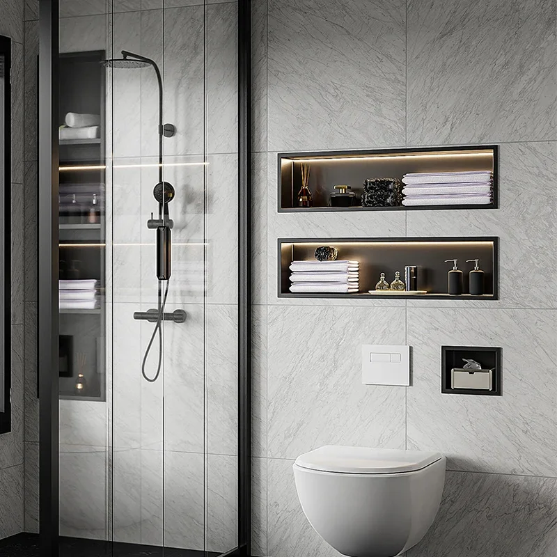Stainless steel niche bathroom bathroom shower room titanium alloy finished product embedded metal niche cabinet rack