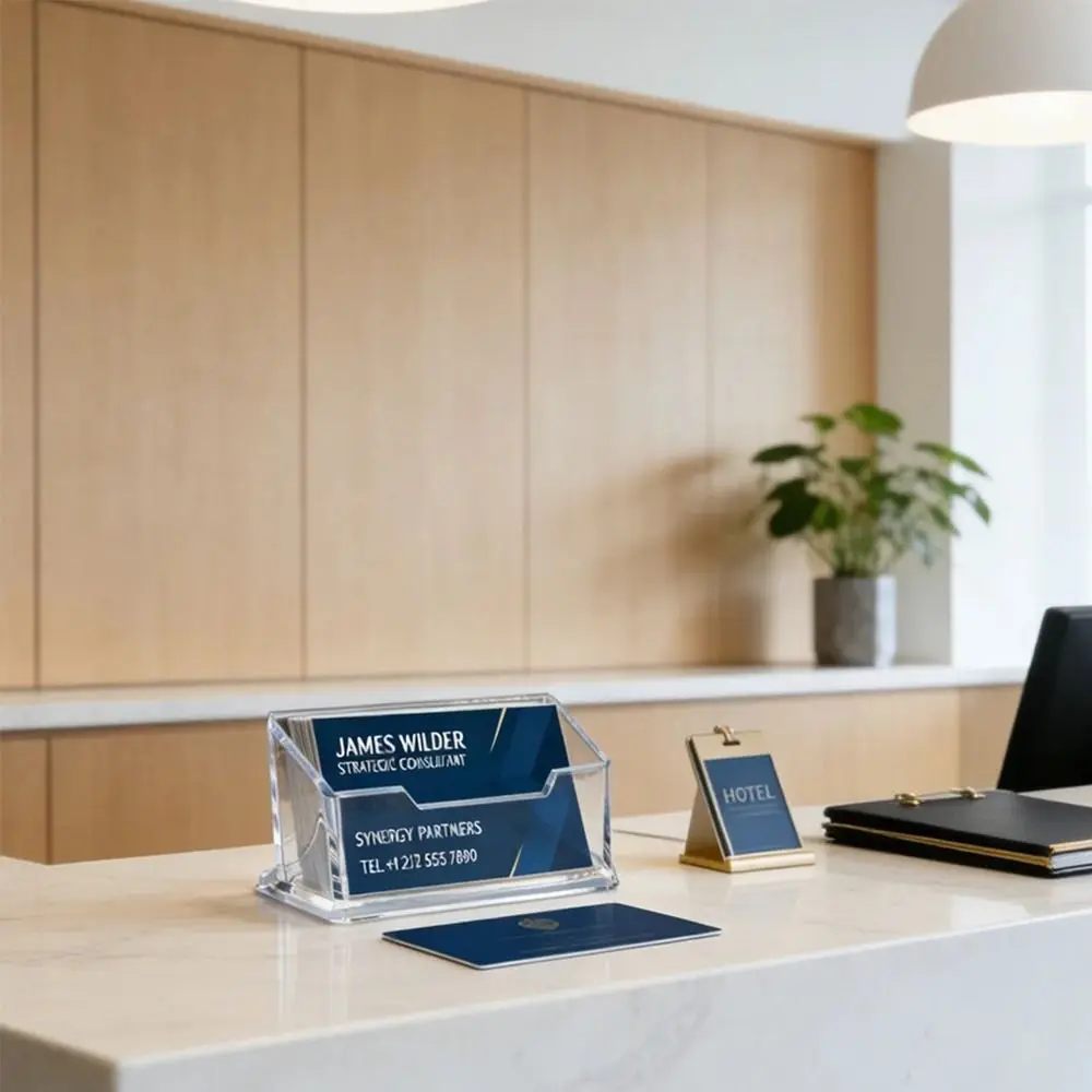 내구성이 뛰어난 투명 아크릴 명함 홀더 두꺼운 단일 레이어 카드 디스플레이 박스 명함 디스플레이 스탠드 호텔 데스크탑
