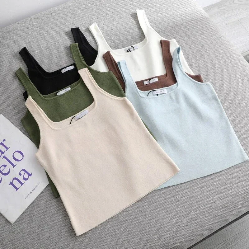 Fashion Deep Square Collar Vests Summer New Fashion Sexy Women's Crop Tops Sling Vest Camis