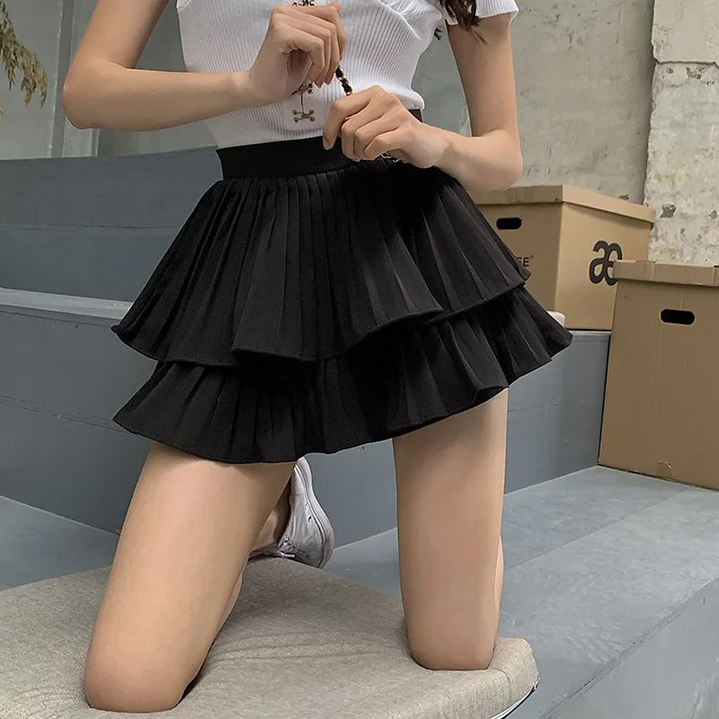 여성용 레이어드 화이트 스커트, Y2K 프릴, 하이웨이스트 스커트, 반바지, 단색 플리츠 미니 팔다 파라 무제레스, 2023 여름