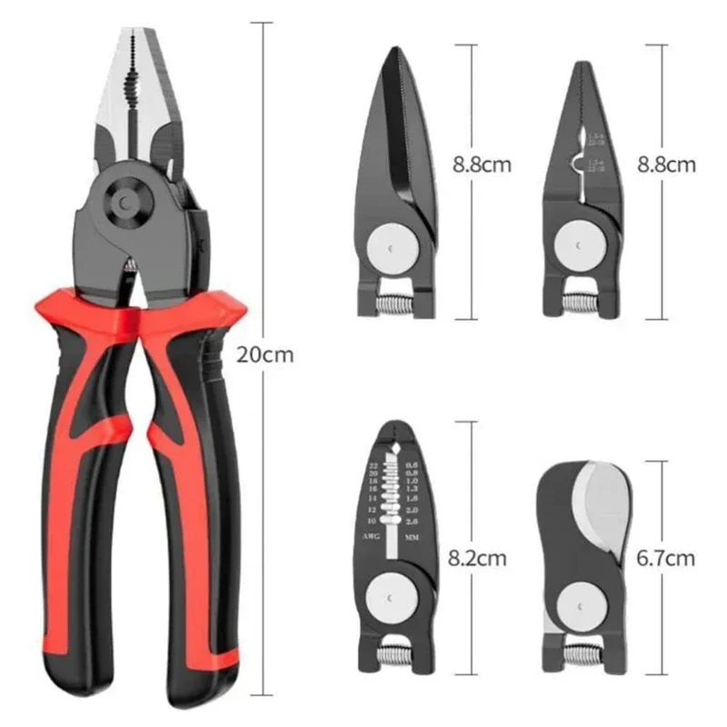 5 In 1 Versatile Tool Kit, Plier Tool Set Multifunct Interchangeable Pliers Head Wire Stripper Crimping Tools Sheet Metal Shear 6