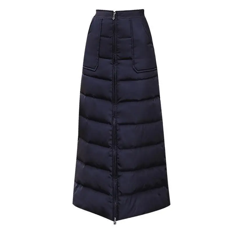 Winter Windproof Warm Zipper down Cotton f Skirt Faionable Long f Skirt plus Size Winter Skirt High Waist A-Line Skirt