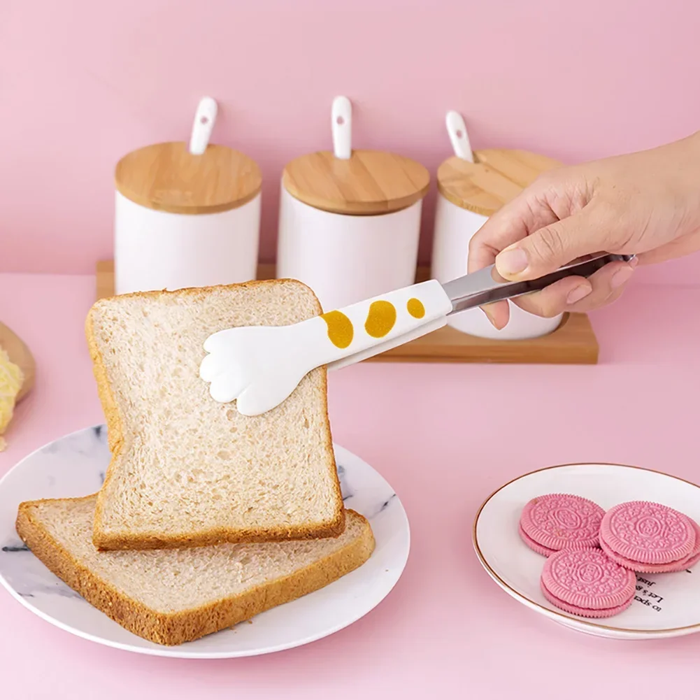 Cute Cat Paw Shape Food Tongs Cute Cartoon Meal Tongs Stainless Steel Barbecue Sandwich Baking Clip Kitchen Gadgets
