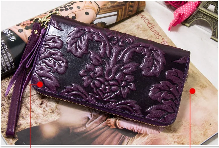 Blumen Damen Brieftasche Echt leder Frau Brieftasche Vintage Echt kuhle der Geldbörse große Kapazität Clutch Tasche – Detail 16