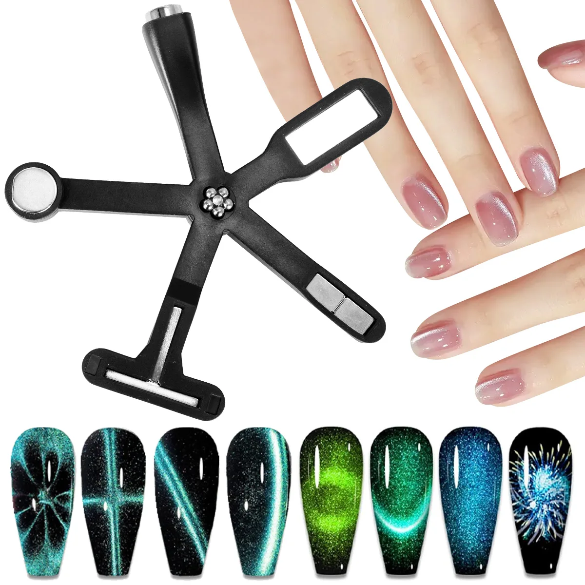 5 in 1 Nail Art Magnet Stick for Cat Magnetic Gel Nails 9D UV Gel Polish Line Strip Multi-function Magnet Board Nail Tools magnetic nail art tools,cat eye nail tool,magnetic nail tools,magnetic nail pen