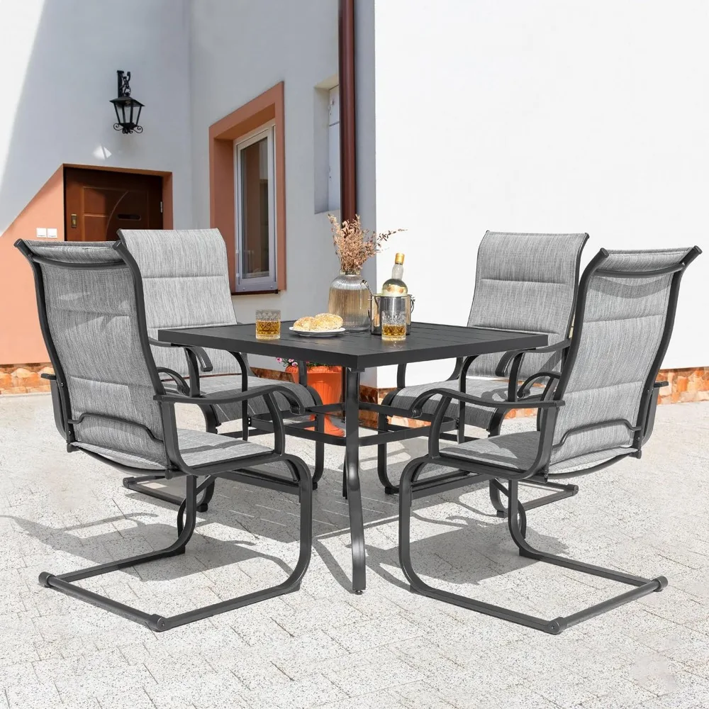 Dining Chairs Set of 4 All Weather Padded Textilene Breathable Spring Motion High Back Outdoor Non Slip