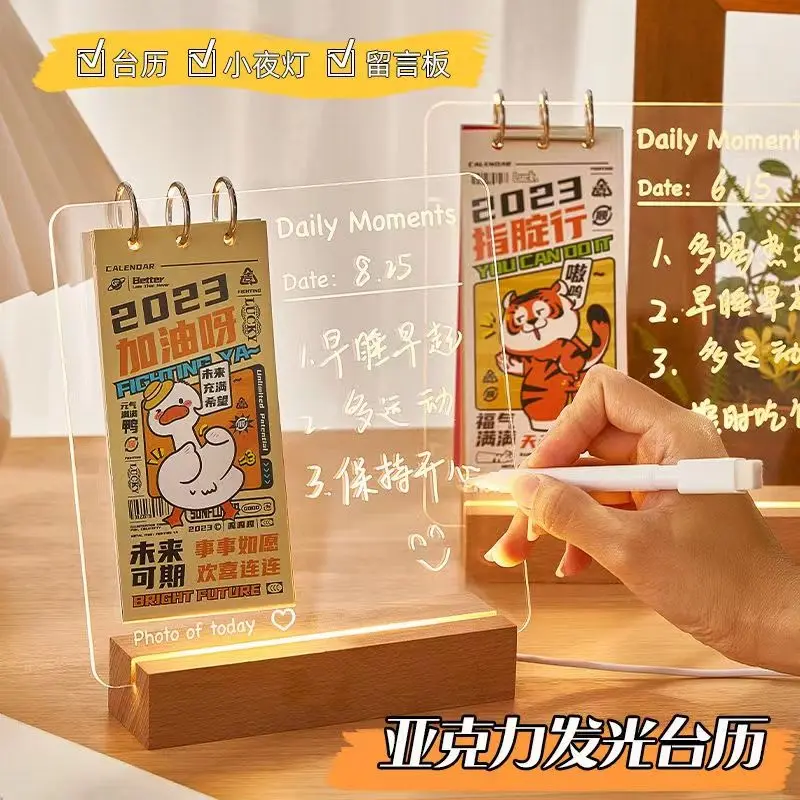 Desk Calendar 2023 Acrylic Transparent Calendar Desktop Calendar Office Lovely Decoration Can Notepad Memo Desktop Small Lamp