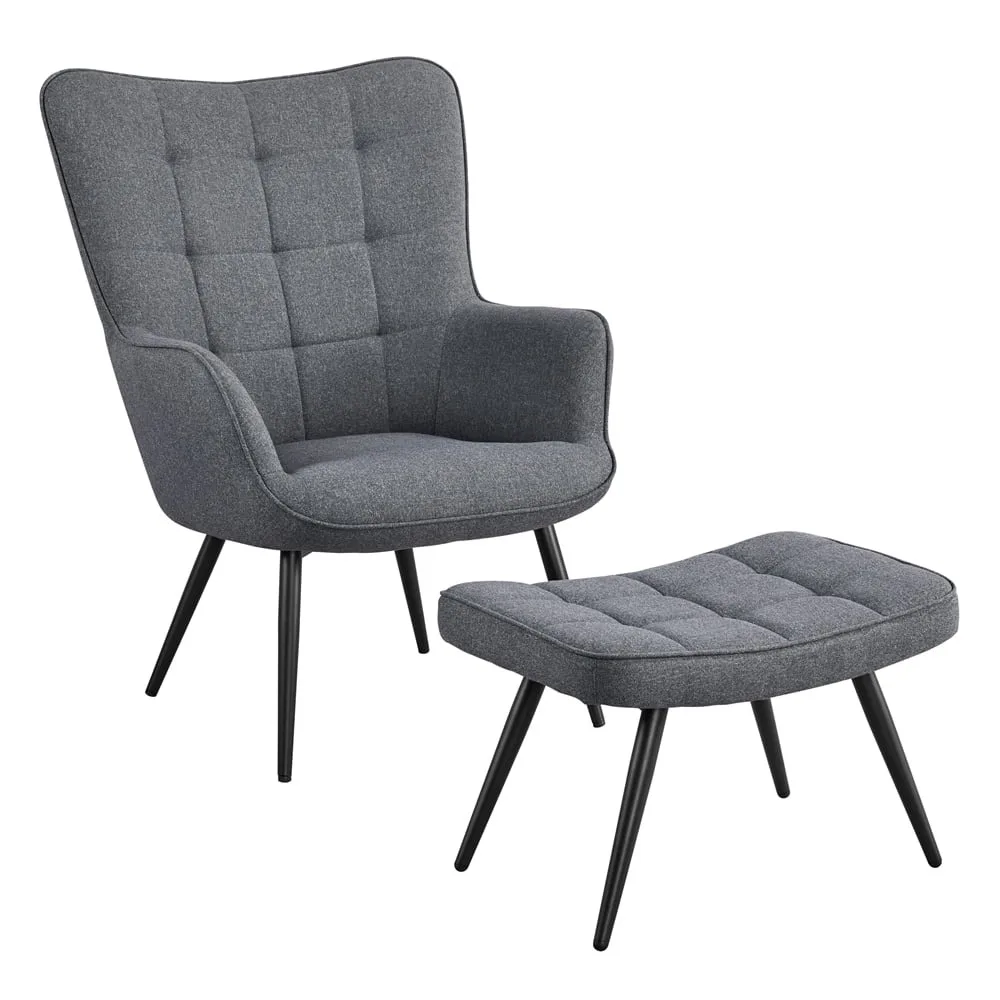 

Современный тканевый стул Mid-Century с оттоманкой, серый цвет