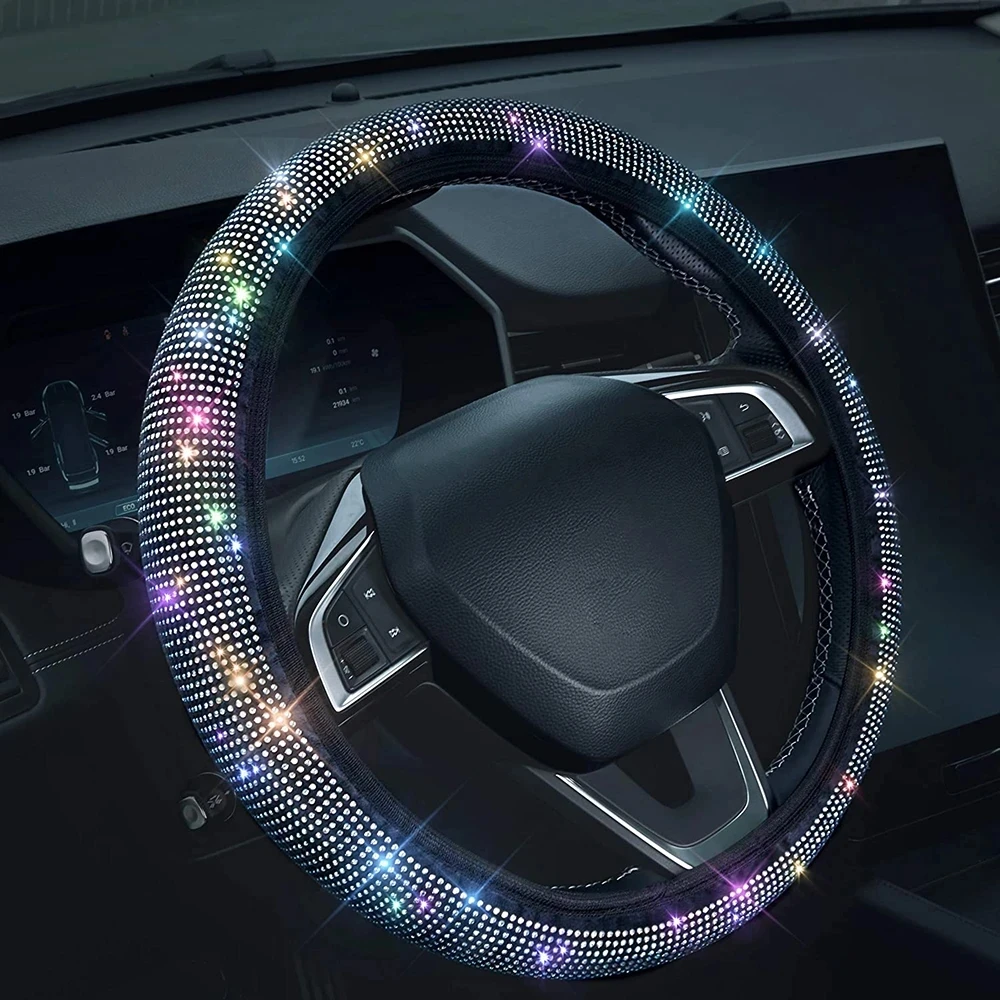 

Car Steering Wheel Cover With Crystal Diamond Sparkling Car Suv Steering Wheel Protector Vehicle Auto Decoration For Women Girls