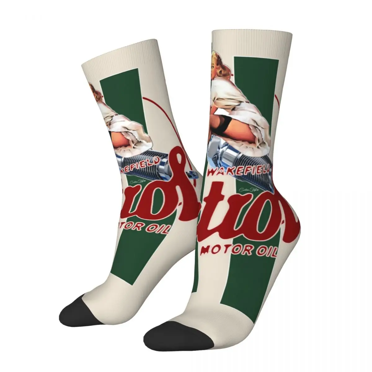 

Funny Crazy Compression Sock for Men Castrol Vintage Hip Hop Harajuku Pin Up Girl Model Pop Art Pattern Printed Boys Crew Sock